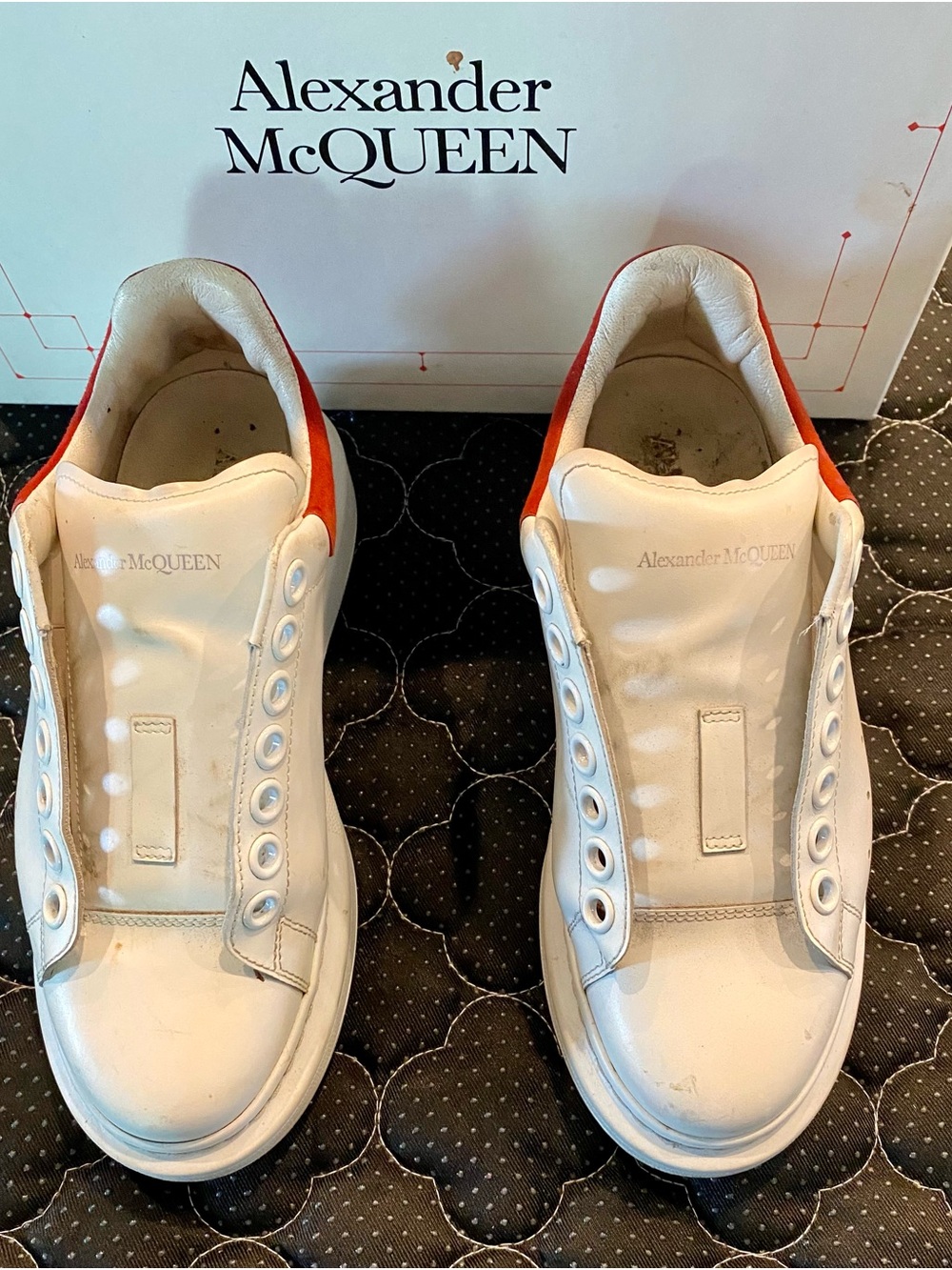 Alexander McQueen White Leather Sneakers with Red Heel Tab